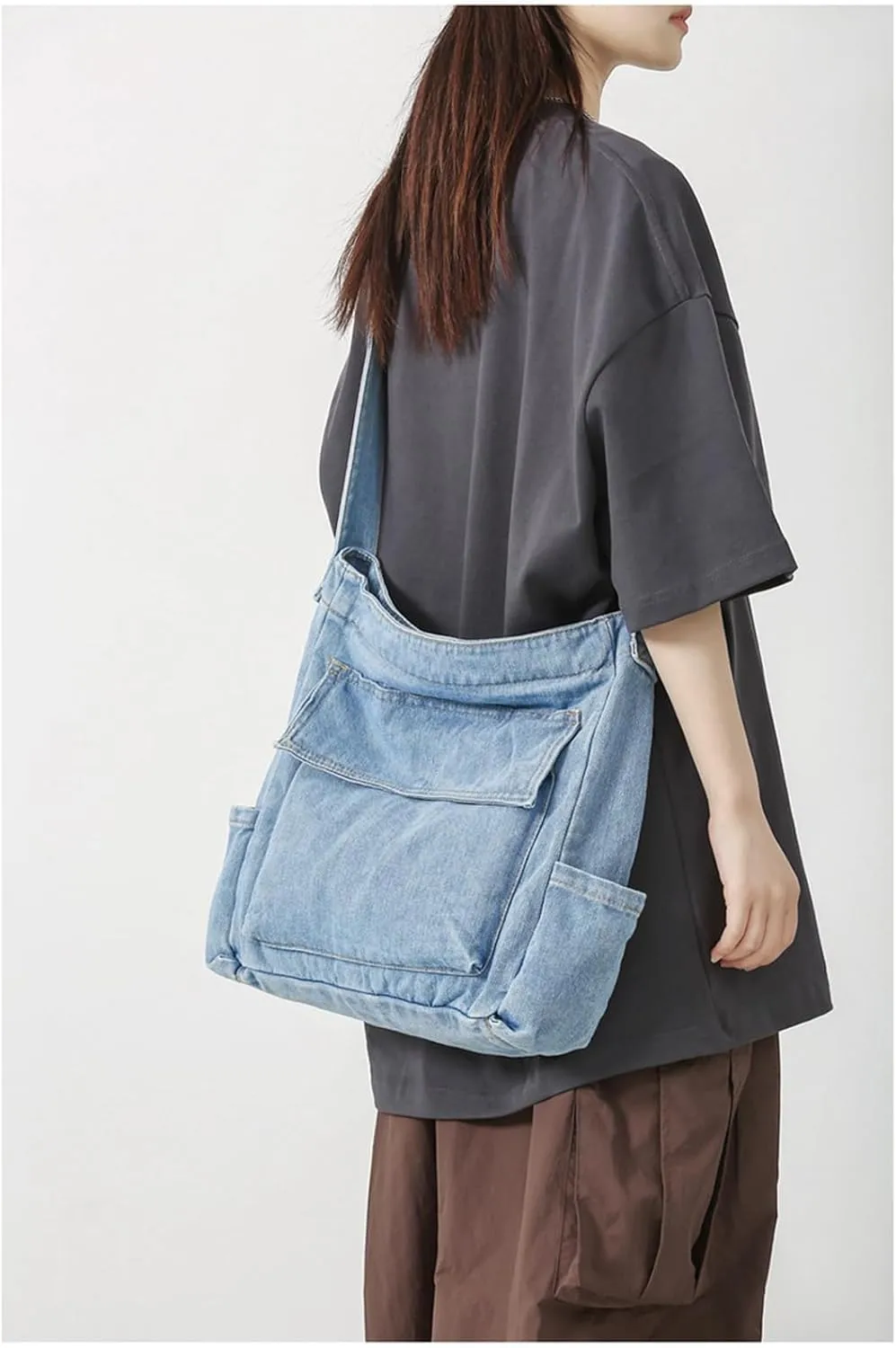Denim shoulder bag, canvas crossbody bag, women's handbag, casual retro aesthetic crossbody bag, handbag