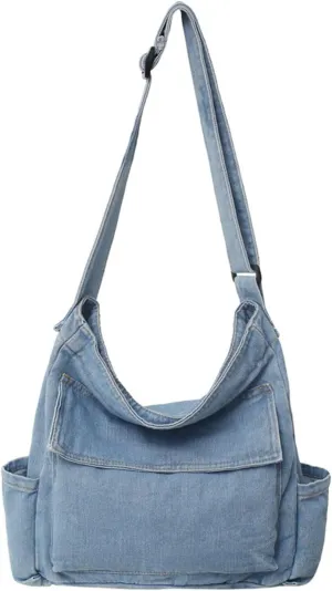 Denim shoulder bag, canvas crossbody bag, women's handbag, casual retro aesthetic crossbody bag, handbag