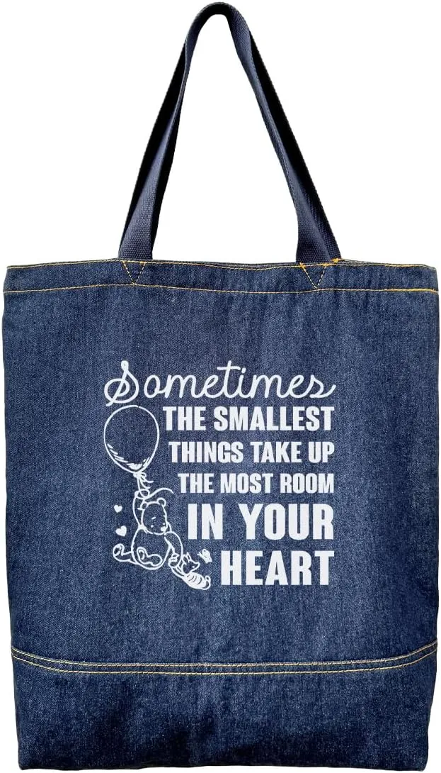 Denim Tote Bag, Denim Handbags for Women, Casual Hobo Tote Shoulder Bags, Retro Aesthetic Handbag, Women's Shopper Shoulder Handbag, Sometimes the Smallest Things Take Up the Most Room In Your Teart