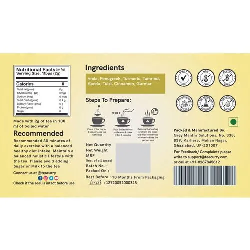 Diabetes Support Tea - Balance Tea with Diet Chart to help with Sugar Levels