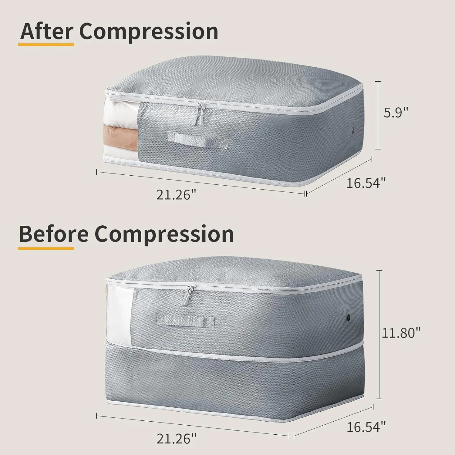 DIMJ Comforter Storage Bag - Large Capacity Ultra Space Saving Self Compression Organize for Duvet, Pillow, Bedding, Blanket Storage Organizer Nylon Compression Bags, Sheet Storage with Zipper, 4 Pack