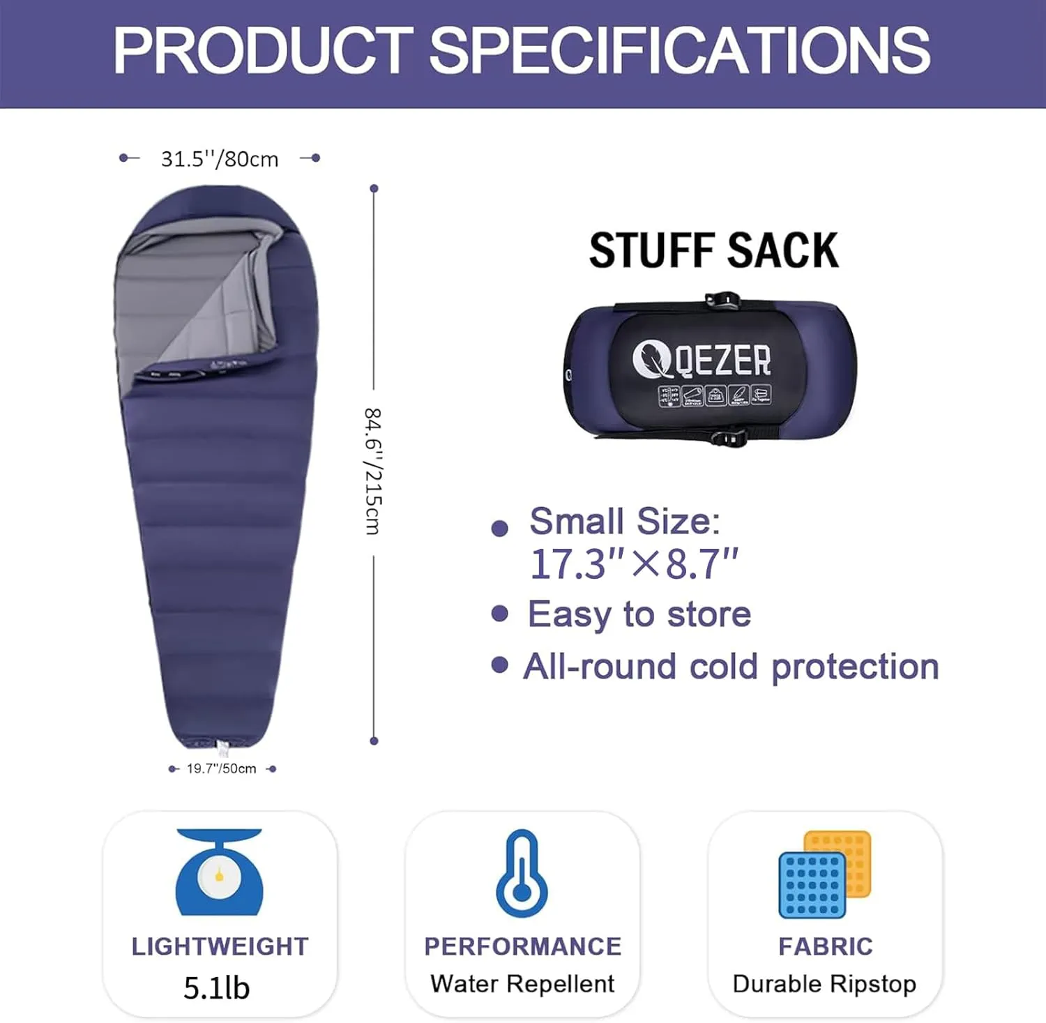 Down Sleeping Bag for Adults 0°F 10°F 15°F 20°F Backpacking Sleeping Bag for Cold Weather with Compression Sack