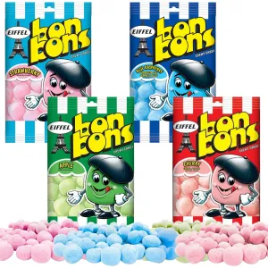 Eiffel Bon Bons Variety 4 Pack - Strawberry, Blue Raspberry, Apple, Cherry- 4 oz bags Gift Assortment Set - Chewy French Candy Snack - Enjoyed by All for Over 20 years