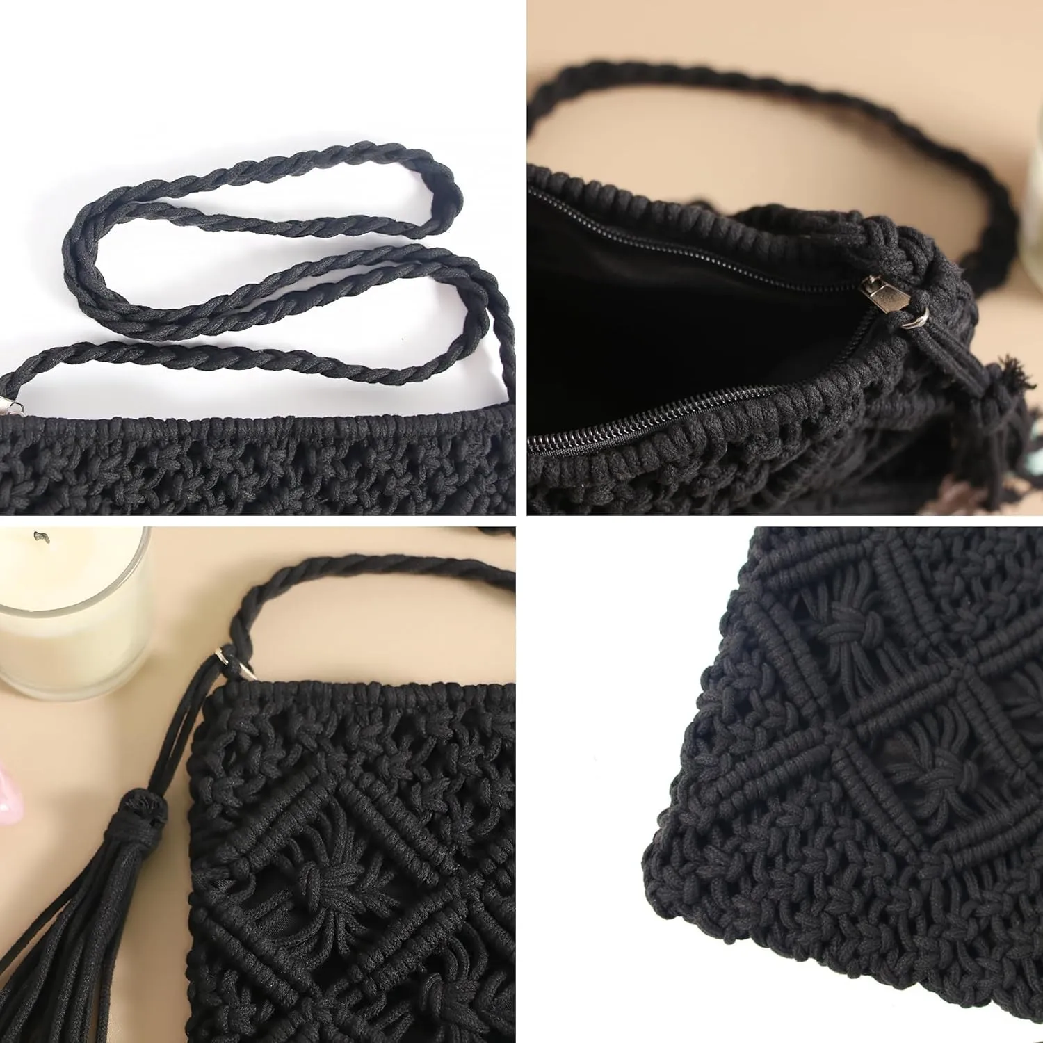 Eiyye Boho Crocheted Purses: Summer Beach Crossbody and Boho Shoulder Bags with Tassel