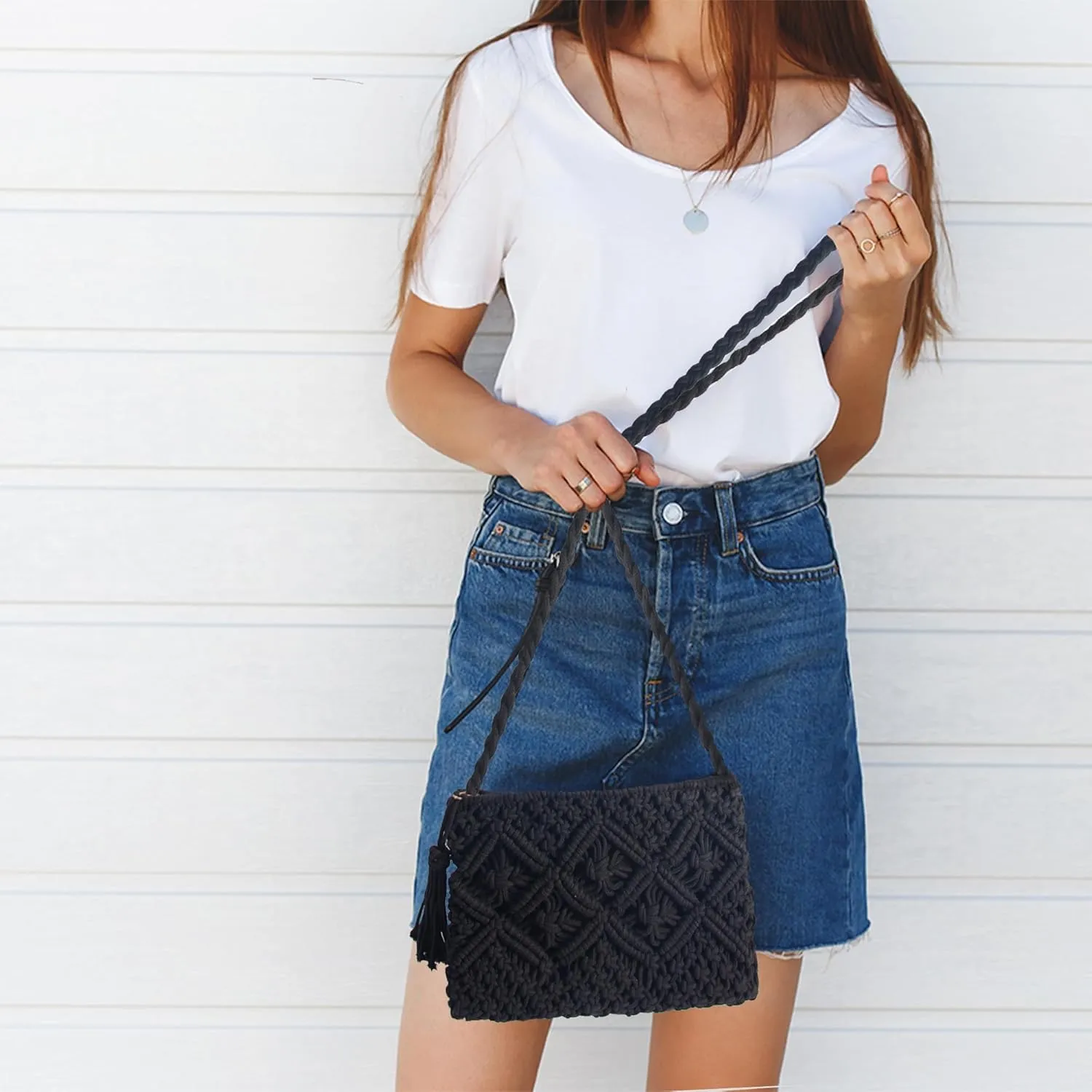 Eiyye Boho Crocheted Purses: Summer Beach Crossbody and Boho Shoulder Bags with Tassel