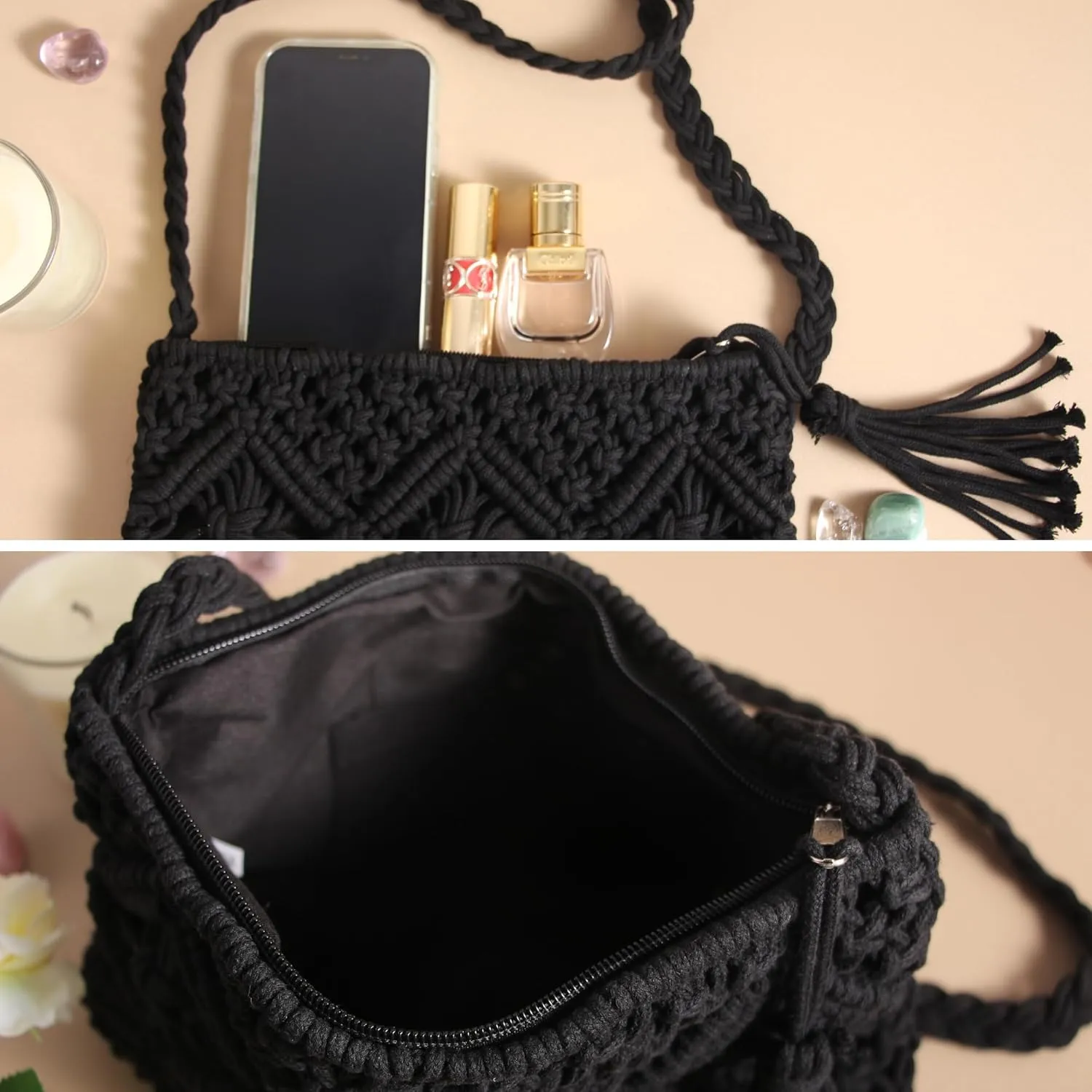 Eiyye Boho Crocheted Purses: Summer Beach Crossbody and Boho Shoulder Bags with Tassel