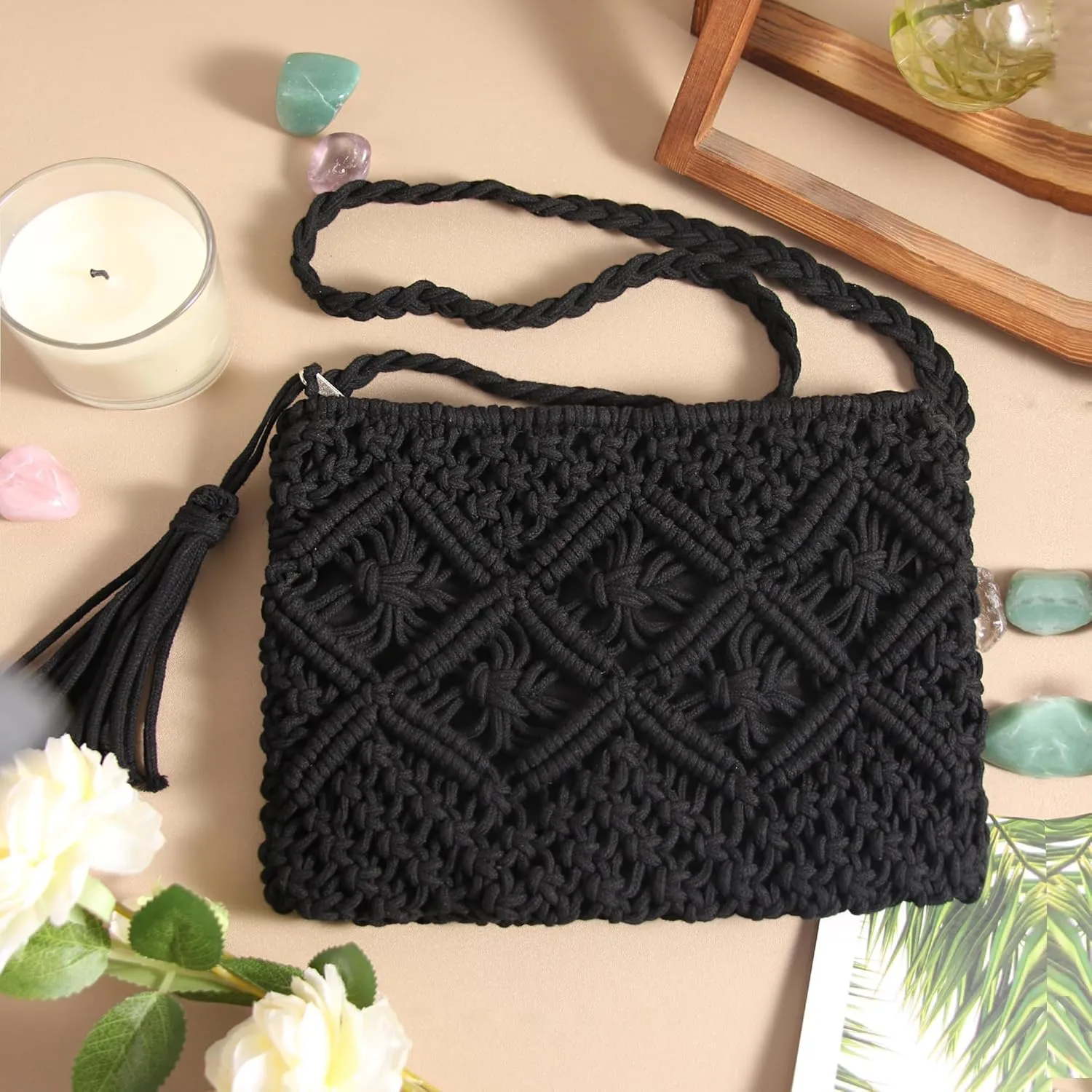 Eiyye Boho Crocheted Purses: Summer Beach Crossbody and Boho Shoulder Bags with Tassel