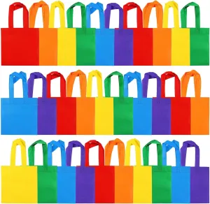 Elcoho 30 Pieces Non-Woven Party Favor Bags 8×8 Inch Reusable Tote Bags Bulk Goodie Gift Bags Tote Treat Bags with Handles for Wedding Birthday Party