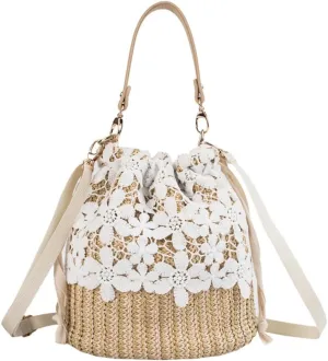 Elegant Lace Trim Straw Handbag for Women Stylish and Versatile Shoulder Crossbody Bags