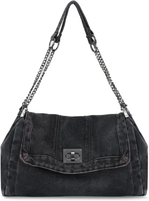 Emprier Denim Shoulder Bags for Women Retro Hobo Purse With Adjustable Chain Fashion Tote Handbags