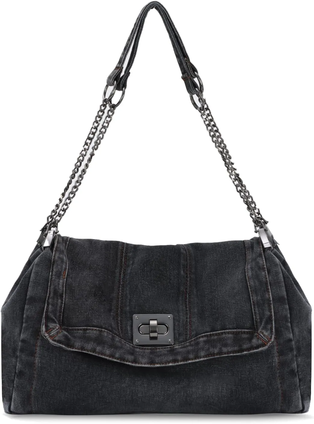 Emprier Denim Shoulder Bags for Women Retro Hobo Purse With Adjustable Chain Fashion Tote Handbags