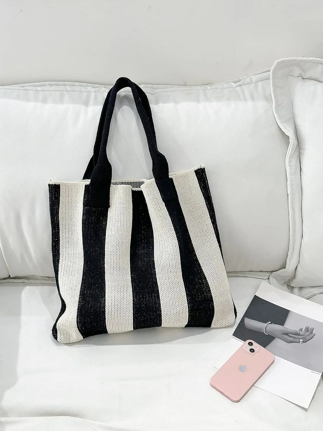 ENBEI Women's tote bags aesthetic Shoulder Handbags Hand crocheted Bags large Shoulder Shopping Bag large satchel cute Bag