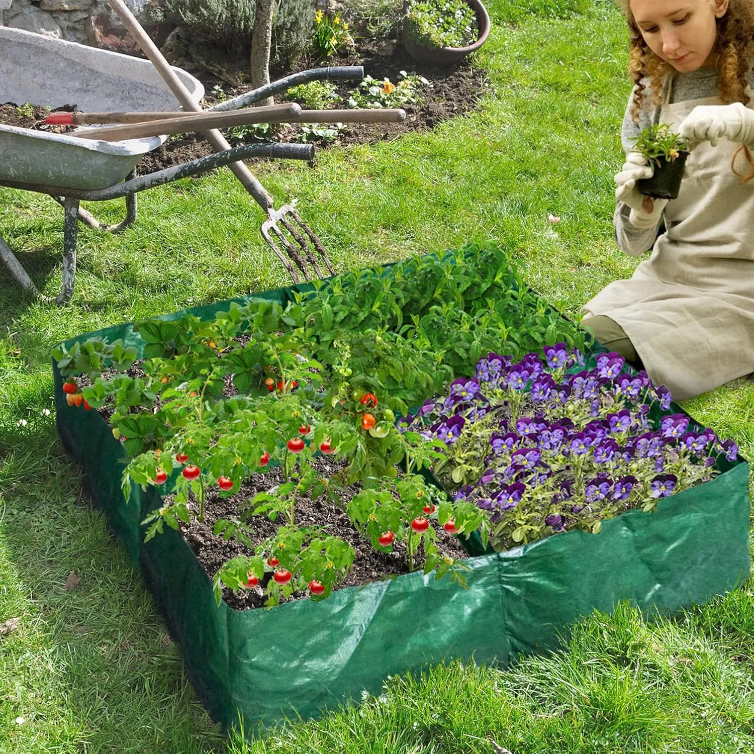 Fabric Raised Garden Bed 4Grids, 2 Pack Total 70 Gallon Fabric Raised Planting Bed Garden Grow Bags Heavy Duty Breathable Raised Planter Container for Gardening Vegetables &Plants Outdoor