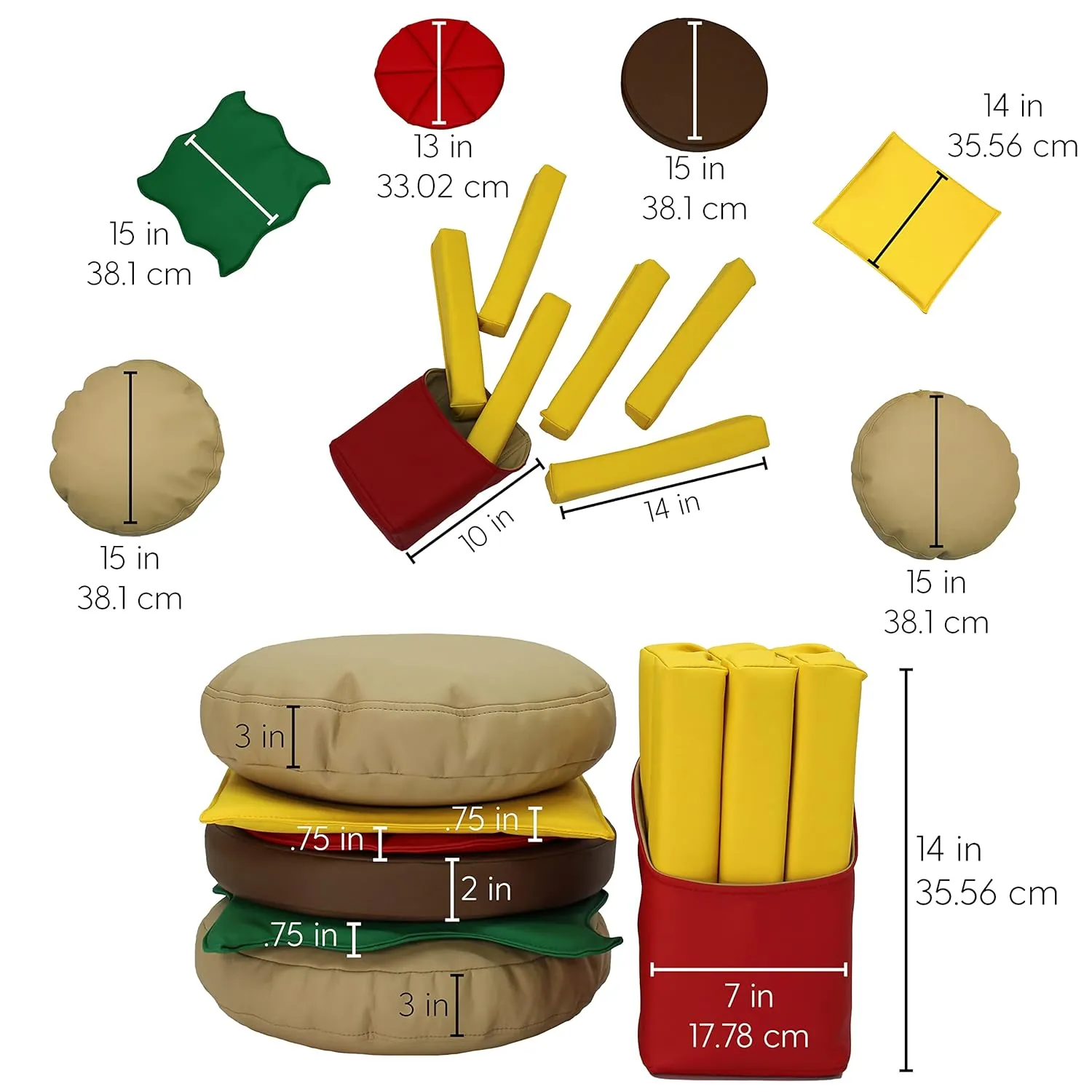 Factory Direct Partners 14011-AS SoftScape Stack-a-Burger Soft Play Set & French Fries with Bag - Pretend Fast Food, Fluffy Bean-Filled Buns (13-Piece)