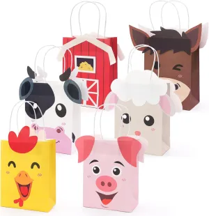 Faisichocalato Farm Animal Party Favor Bags with Handles Farm Themed Birthday Party Supplies Barnyard Birthday Gift Pack of 12 Treat Goody Bags Kraft Paper Centerpiece Decorations