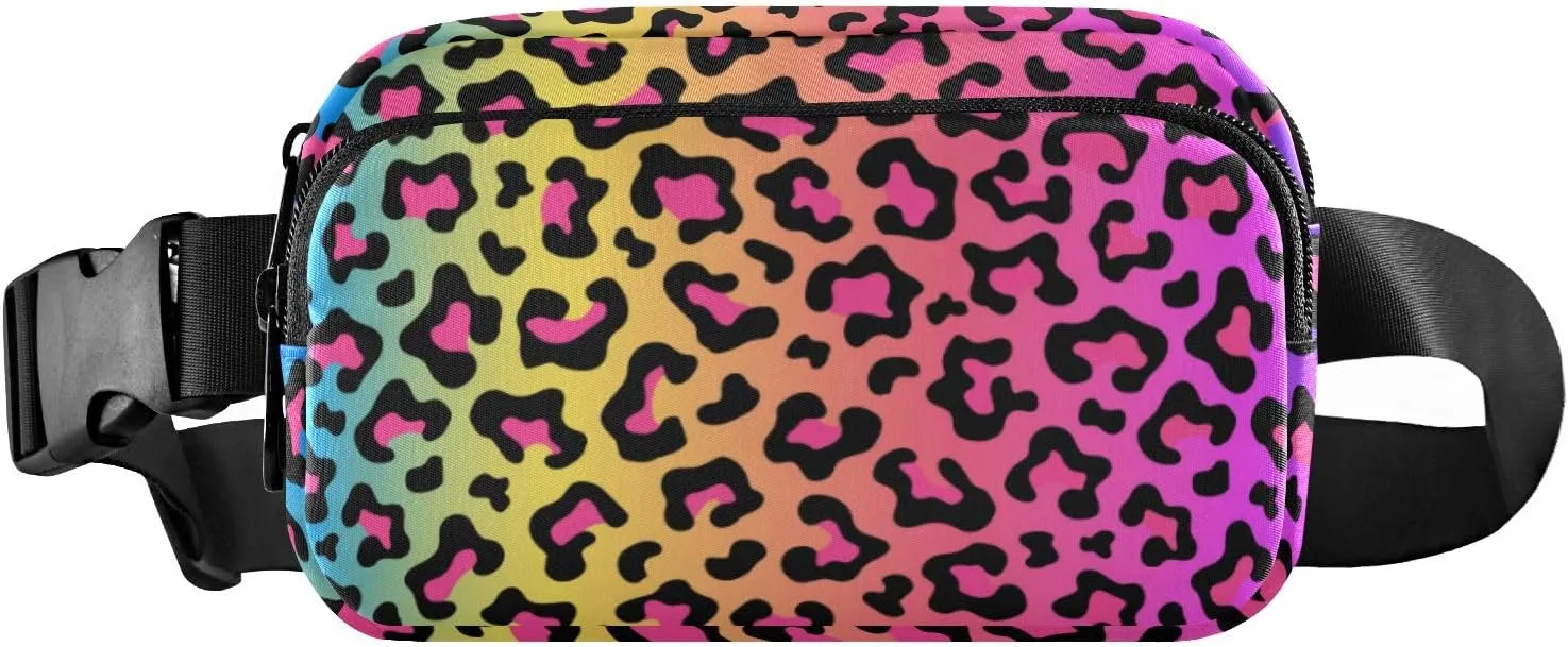 Fanny Pack for Women Men, Neon Rainbow Colored Leopard Belt Bag Waist Pack Crossbody Bag Bum Bag with Adjustable Strap
