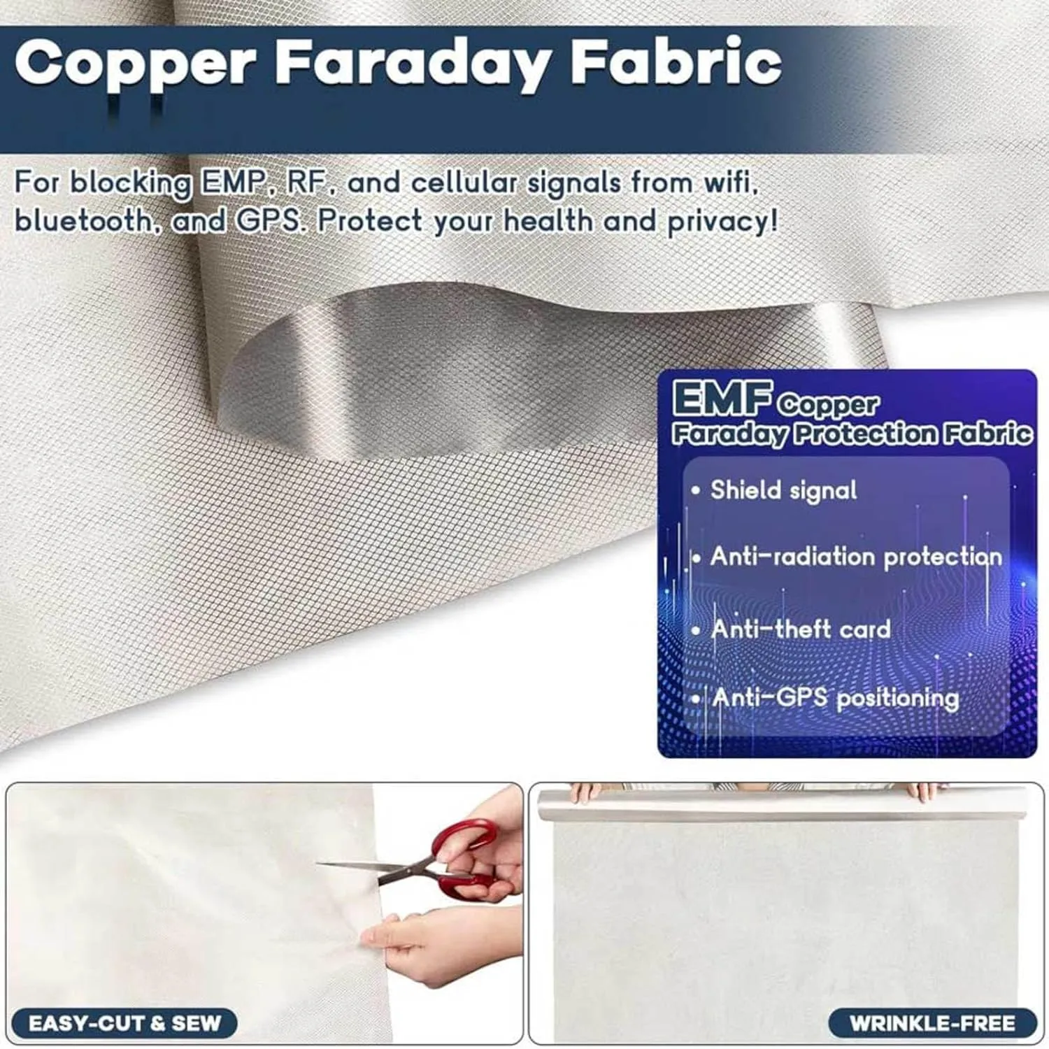 Faraday Fabric EMF Fabric Cloth RF Blocking Anti Radiation Fabric RF Blocker Fabric Anti Radiation Blanket Shield Faraday Bags for Generators,silver-3x1.1m