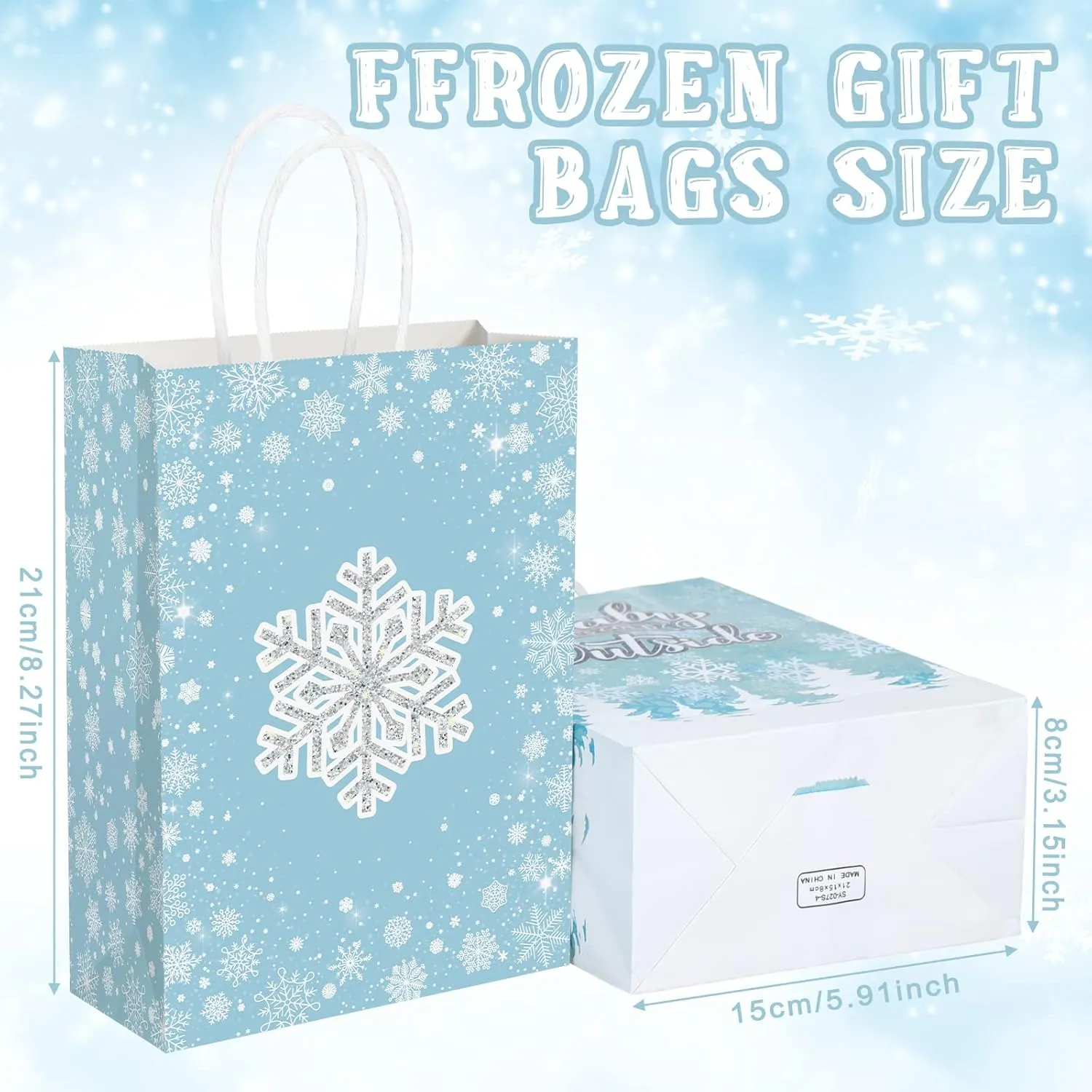 Ferraycle 24 Pcs Winter Snowflake Gift Bags Snowflake Wonderland Paper Treat Bags Goodie with Handle for Winter Frozen Party Favor Christmas Birthday Holiday Wonderland Decorations(Blue)