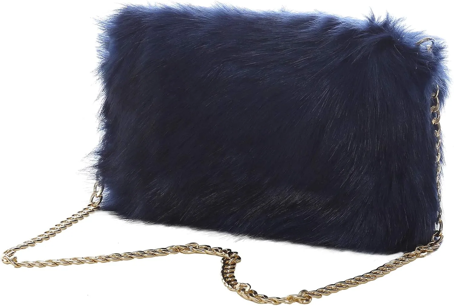 FHQHTH Faux Fox Fur Purse Fuzzy Handbags for Women Evening Handbags Al alloy Shoulder Strap