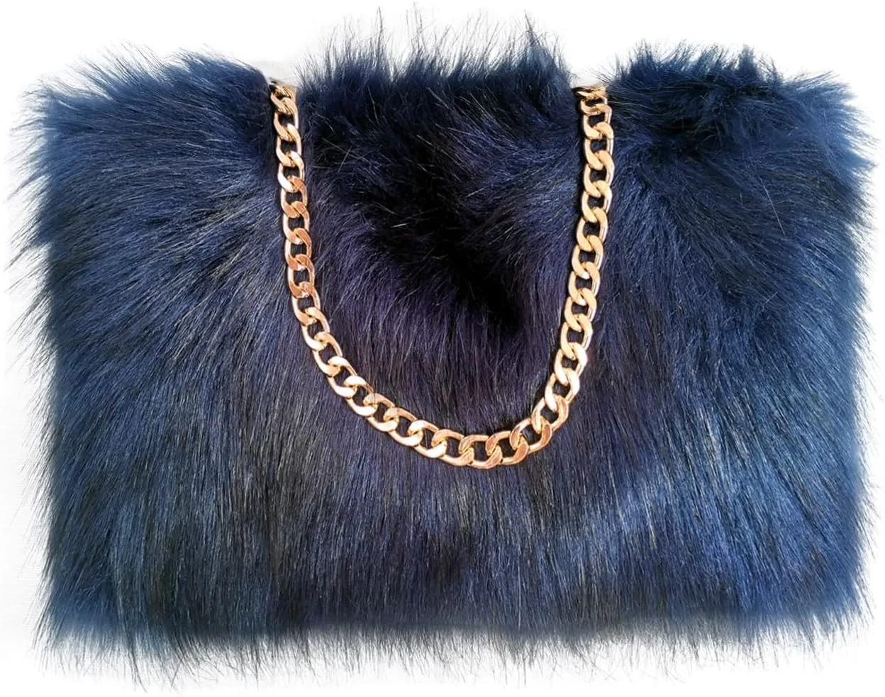 FHQHTH Faux Fox Fur Purse Fuzzy Handbags for Women Evening Handbags Al alloy Shoulder Strap