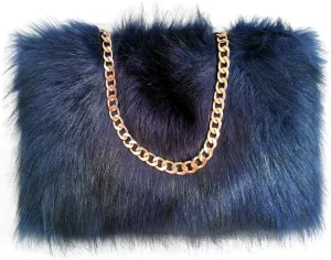 FHQHTH Faux Fox Fur Purse Fuzzy Handbags for Women Evening Handbags Al alloy Shoulder Strap