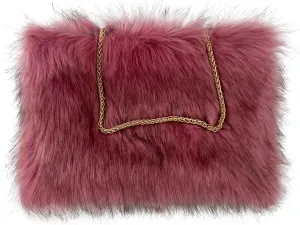 FHQHTH Faux Fox Fur Purse Fuzzy Handbags for Women Evening Handbags Iron Round Chain Strap Shoulder Strap