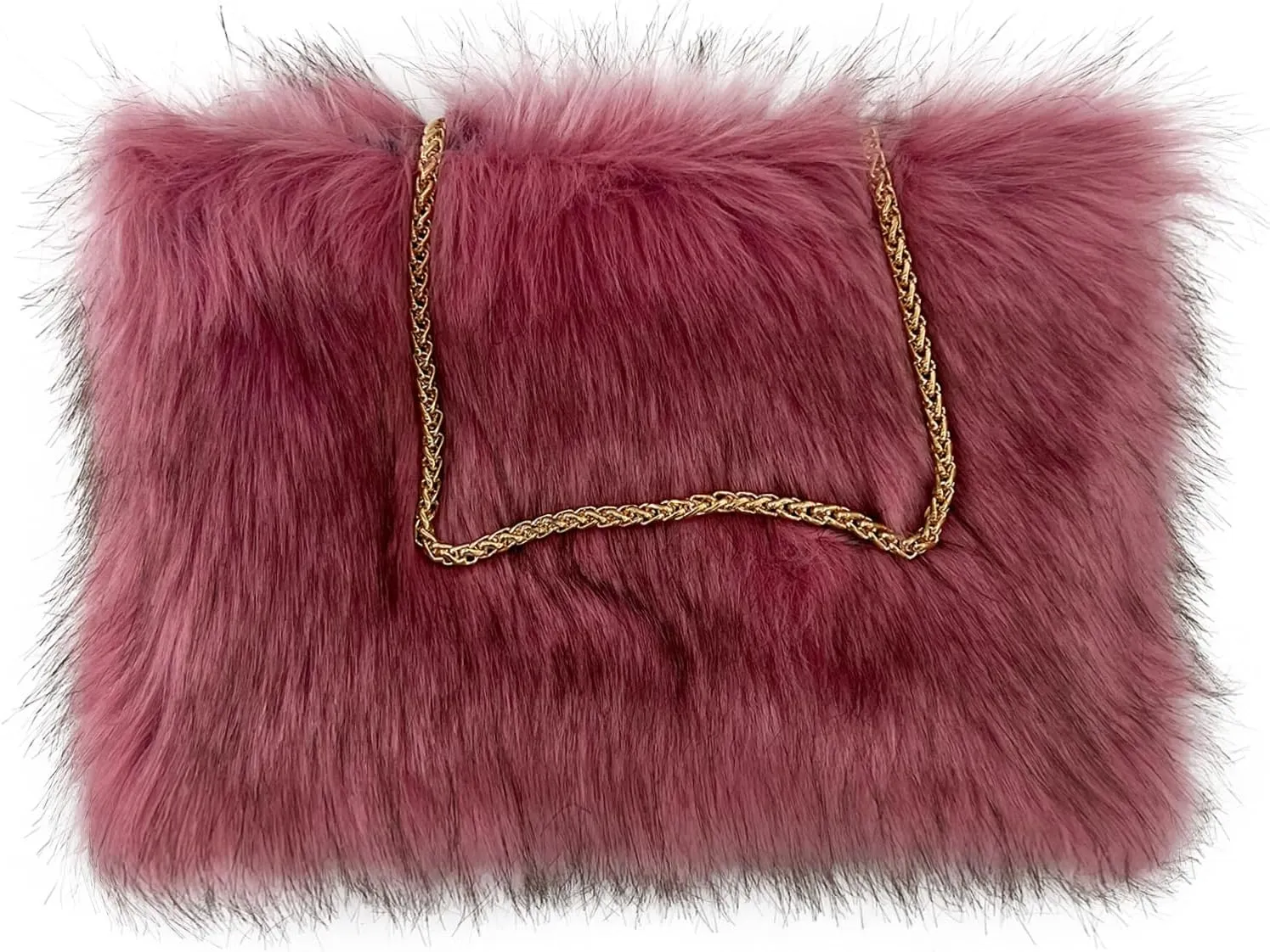 FHQHTH Faux Fox Fur Purse Fuzzy Handbags for Women Evening Handbags Iron Round Chain Strap Shoulder Strap