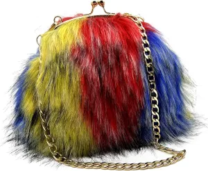 FHQHTH Faux Fur Purse Fashion Clutch Handbag Shoulder Vintage Evening Bags for Women