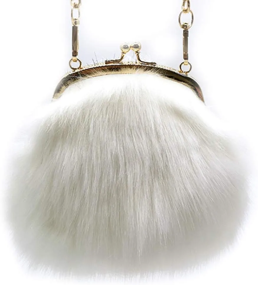 FHQHTH Faux Fur Purse Fashion Clutch Handbag Shoulder Vintage Evening Bags for Women