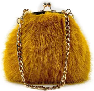 FHQHTH Faux Fur Purse Fashion Clutch Handbag Shoulder Vintage Evening Bags for Women