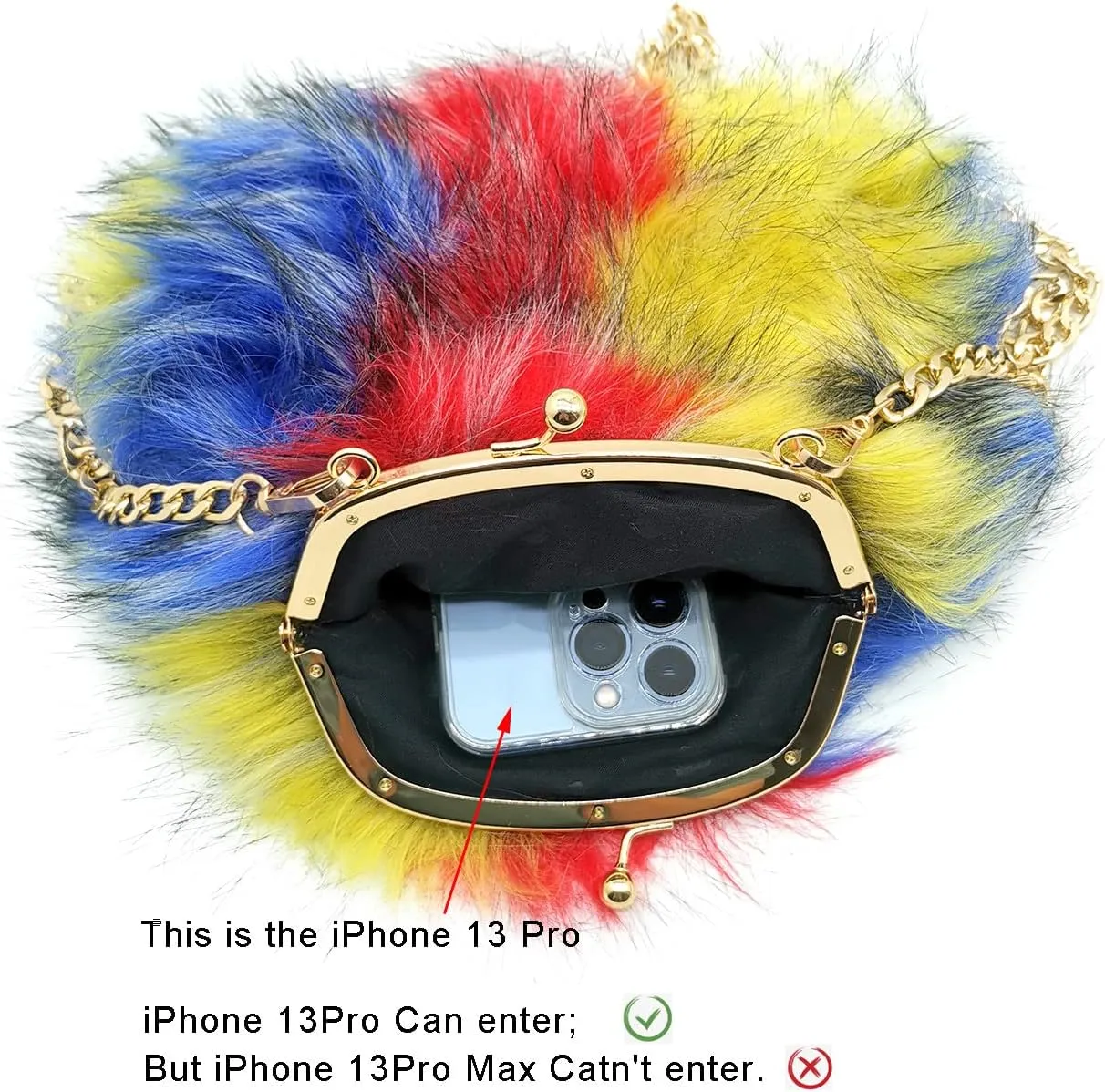 FHQHTH Faux Fur Purse Fashion Clutch Handbag Shoulder Vintage Evening Bags for Women
