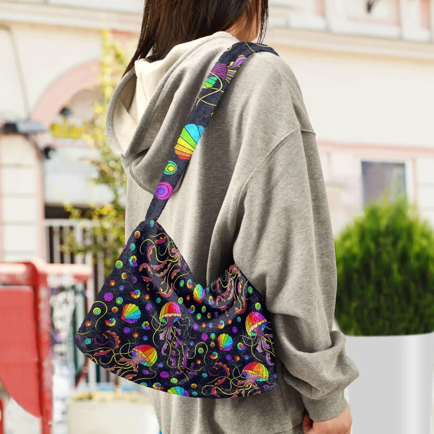 Floral Flower Texture Women's Shoulder Bag, Tote Shoulder Bag with Zipper, Shoulder Handbag Women