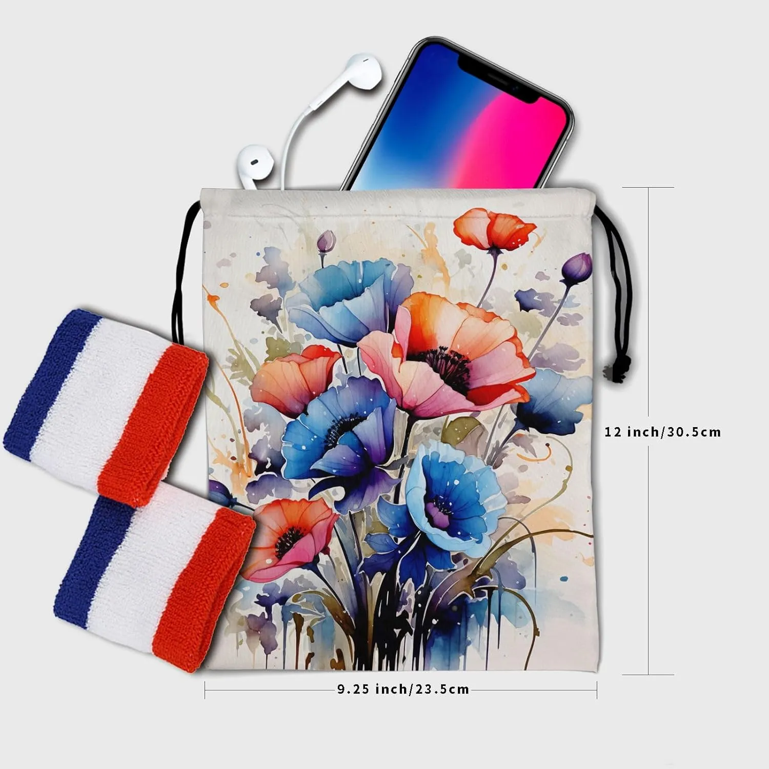 Flowers Painting Gymnastics Drawstring Bag - Floral Grip Bag Adjustable Flower Plant Sports Gym Bag Blossom String Bag Party Favors Bags