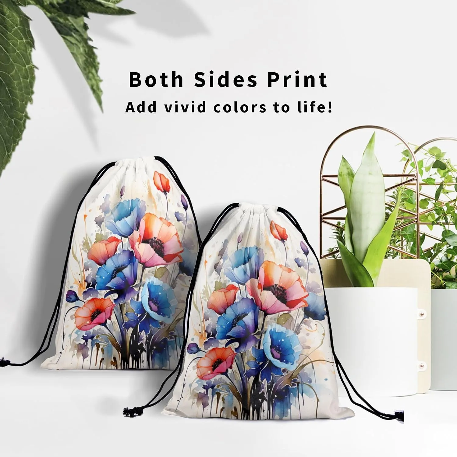 Flowers Painting Gymnastics Drawstring Bag - Floral Grip Bag Adjustable Flower Plant Sports Gym Bag Blossom String Bag Party Favors Bags