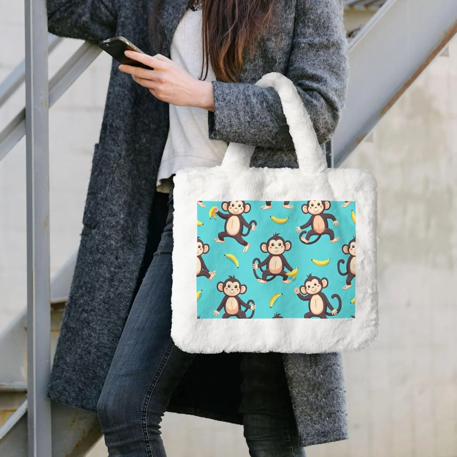 Fluffy Bag Fluffy Shoulder Bag Furry Plush Handbag Faux Fur Flower Tote Bag for Ladies Women