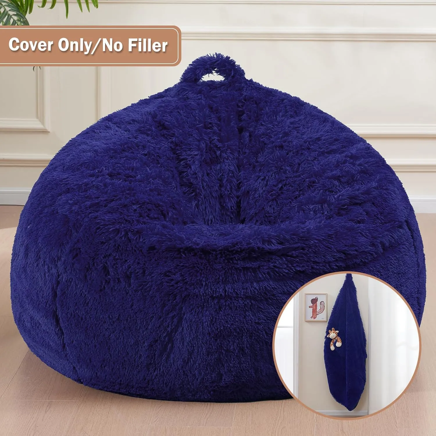 Fluffy Faux Fur Toy Storage Bags Cover, Washable Cover Bean Bag Chairs for Adults Kids Teens, Comfy Toddler Bean Bag Chair Bean Bag for Living Room Bedroom Dorm