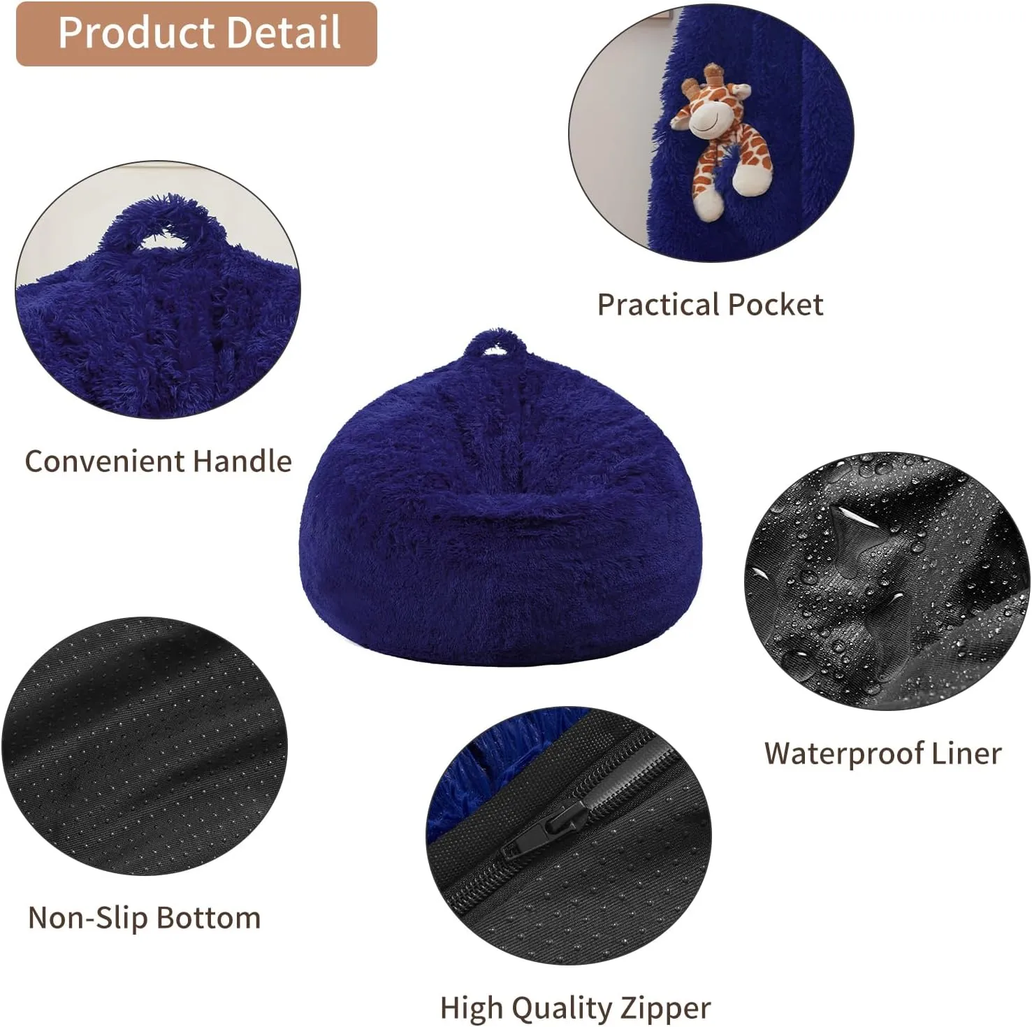 Fluffy Faux Fur Toy Storage Bags Cover, Washable Cover Bean Bag Chairs for Adults Kids Teens, Comfy Toddler Bean Bag Chair Bean Bag for Living Room Bedroom Dorm