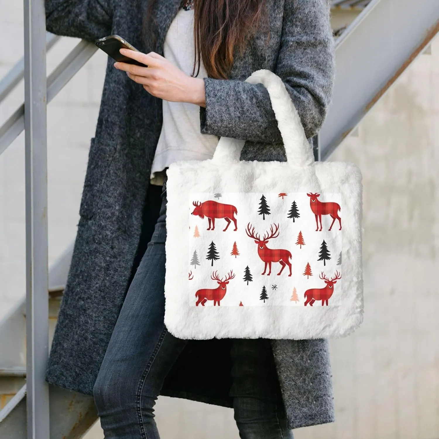 Fluffy Shoulder Bag Plush Bags Women Ladies Tote Bag Fluffy White Furry Purse Handbag for Autumn Winter