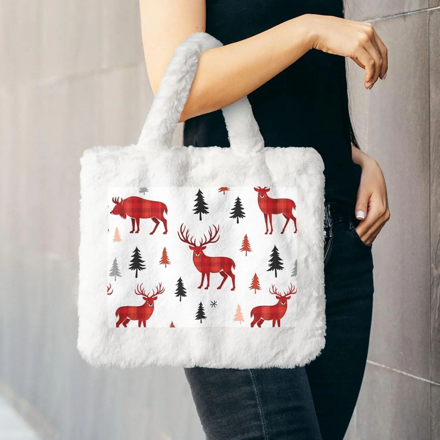 Fluffy Shoulder Bag Plush Bags Women Ladies Tote Bag Fluffy White Furry Purse Handbag for Autumn Winter