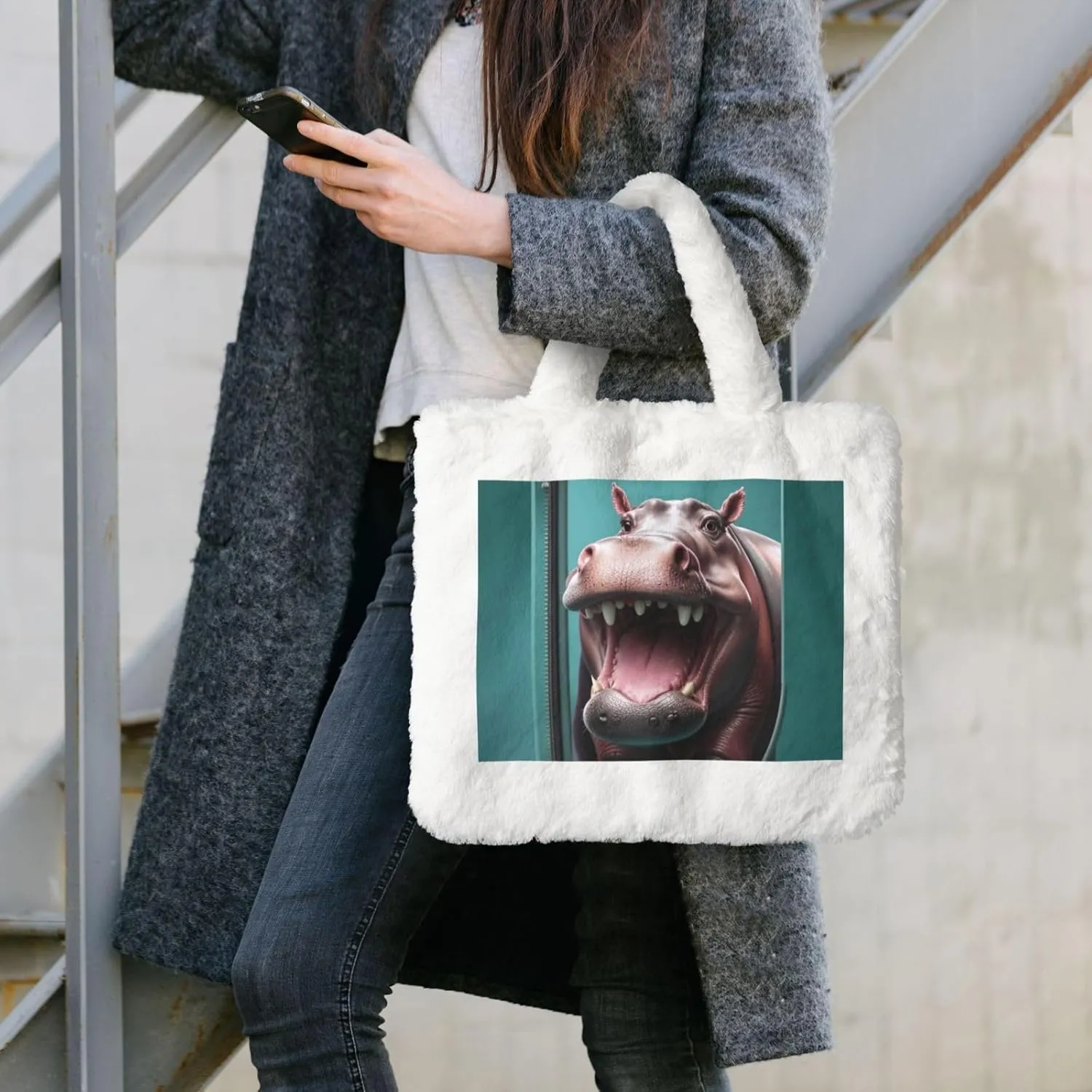Fluffy Tote Bag for Women, Cute Fuzzy Tote Handbag Faux Fur Bag Furry Purse