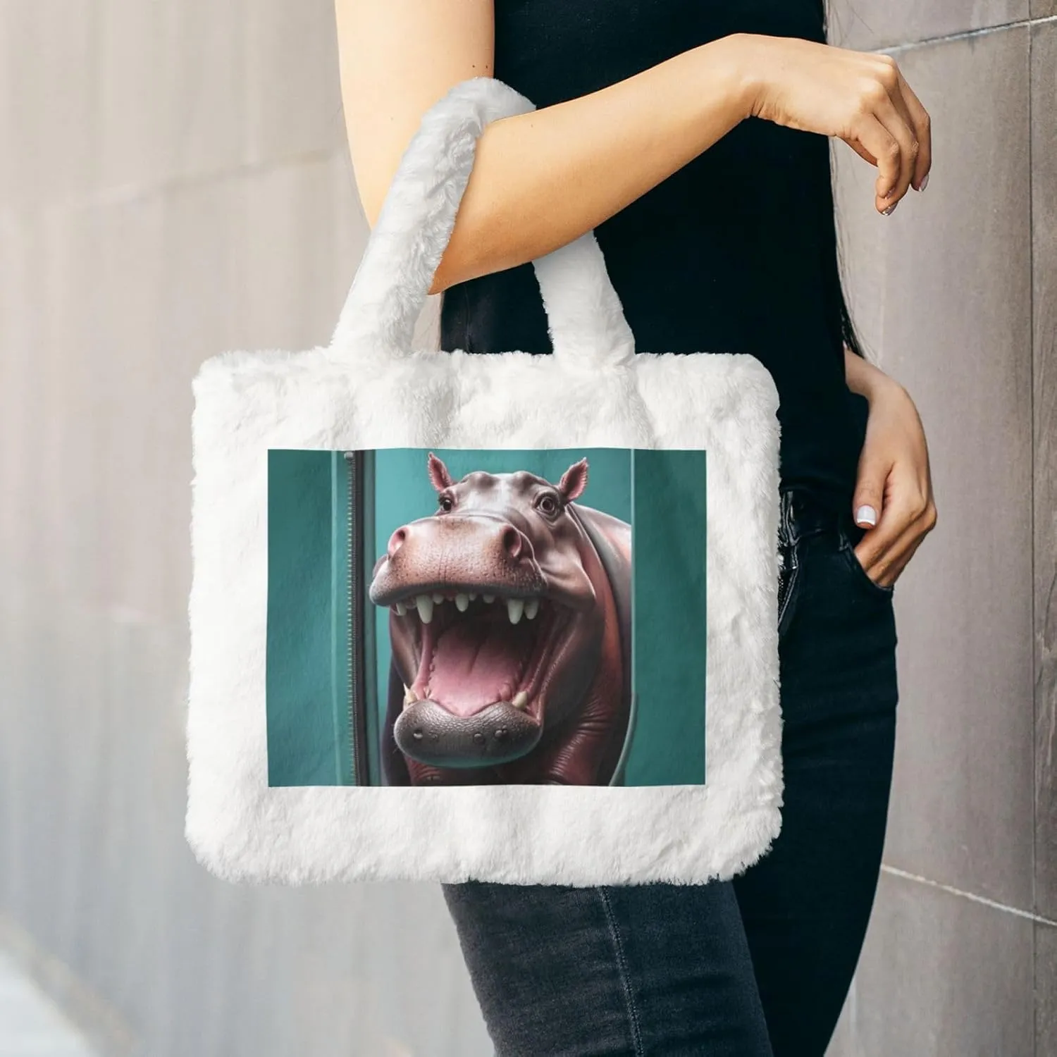 Fluffy Tote Bag for Women, Cute Fuzzy Tote Handbag Faux Fur Bag Furry Purse