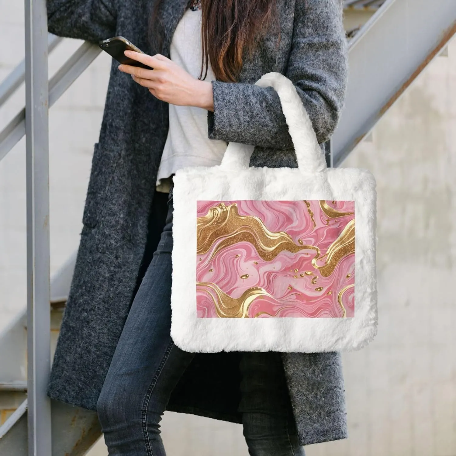 Fluffy Tote Bag for Women Plush Shoulder Purses Ladies Faux Fur Bag Top Handle Satchel Handbag Fall Winter