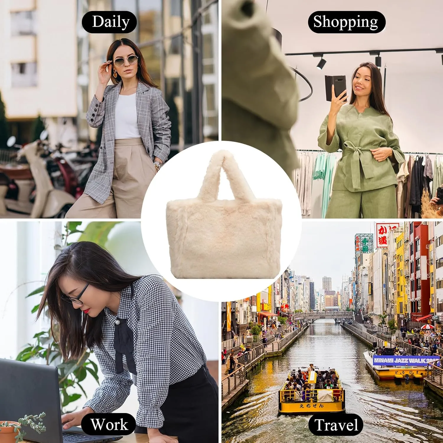 Fluffy Tote Bag Large Fur Purses for Women Winter Fuzzy Totes Furry Shoulder Handbag Plush Bags
