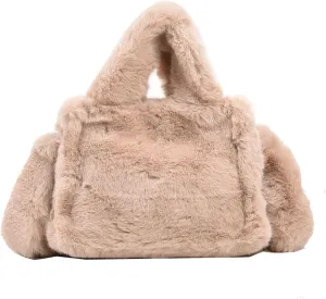 Fluffy Tote Bag Mini Faux Fur Purses for Women Winter Fuzzy Tote Soft Furry Crossbody Handbag Plush Bags