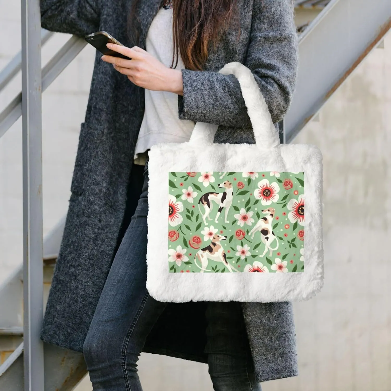 Fluffy Tote Bag, Winter Furry Purse for Women Faux Fur Bag Plush Purse Fuzzy Shoulder Handbag