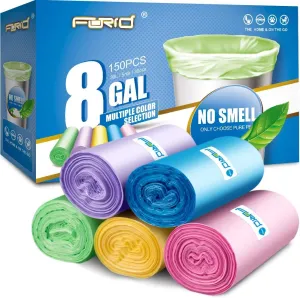 FORID 8 Gallon Trash Bags Colored - Extra Thick Medium Garbage Bags Unscented, Strong Plastic Waste Can Liners for Home Bathroom Office Kitchen,150 Count 5 Rolls,30 Liters