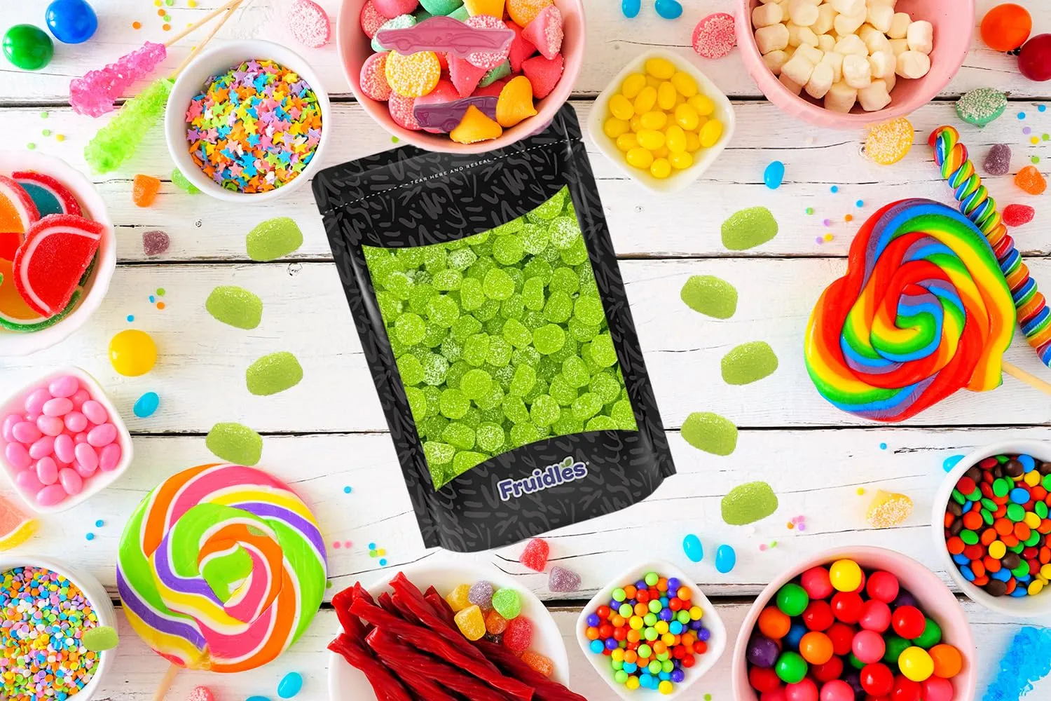 Fruidles Sour Apple Candy Gummy Drops, Green Cherry Gummies (2 Pounds)