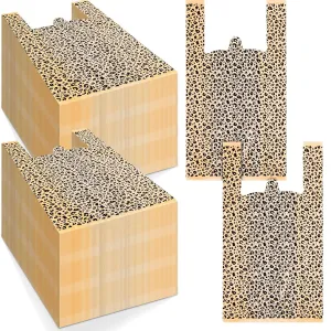 Fulmoon 200 Pcs T-Shirt Bags Bulk Plastic Shopping Gift Merchandise with Handles Boutique Bags T-Shirt Packaging for Small Business Boutique Retail Store, 21 x 11.4 x 6 Inch (Leopard Print)