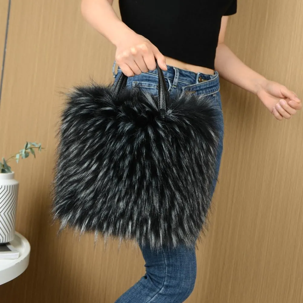 Furry Tote Bag for Women - Y2K Fluffy Shoulder Handbag with Faux Fur Top Handle