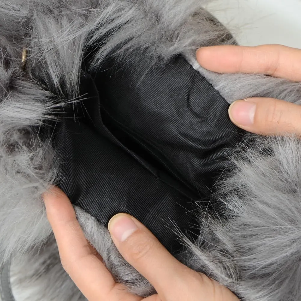Furry Tote Bag for Women - Y2K Fluffy Shoulder Handbag with Faux Fur Top Handle